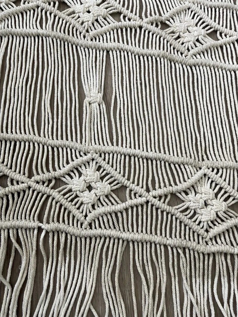 Vintage large Boho Crochet Fringe Knit wall decor in White